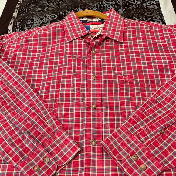 Wrangler George Strait Pink Blue Plaid Long Sleeved Western Shirt Large - Picture 2 of 8